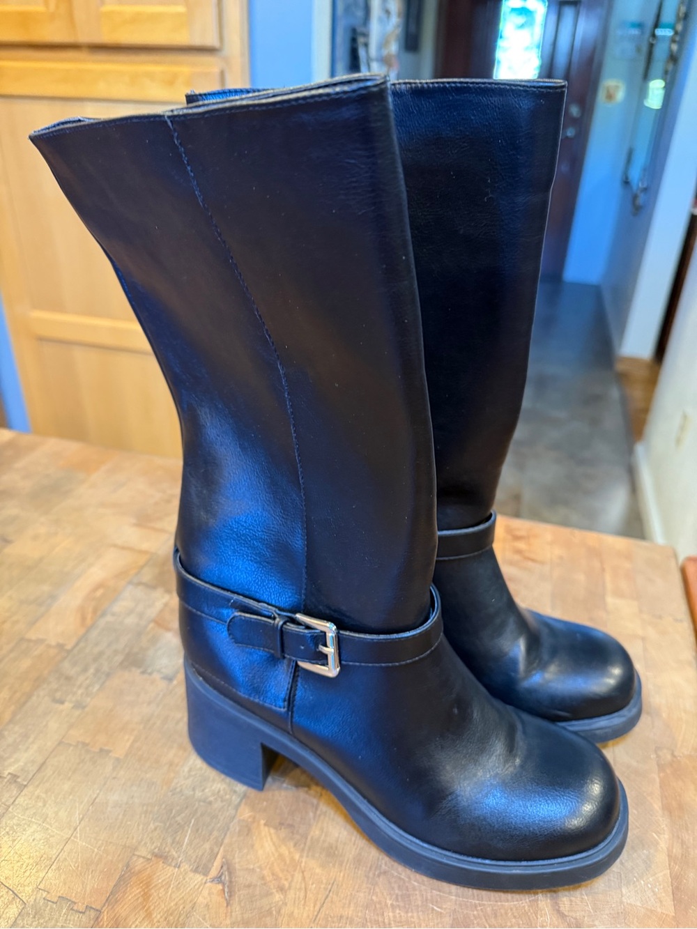 Black Leather Heeled Utility Riding Type Tall Boots Women’s Sz 7.5